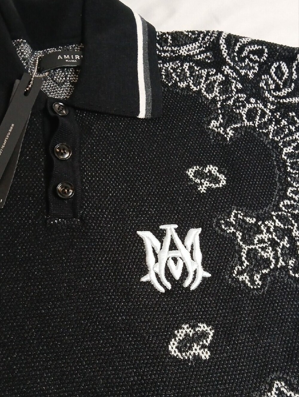 AMIRI Black & White Bandana-Print Polo - Picture 2 of 4